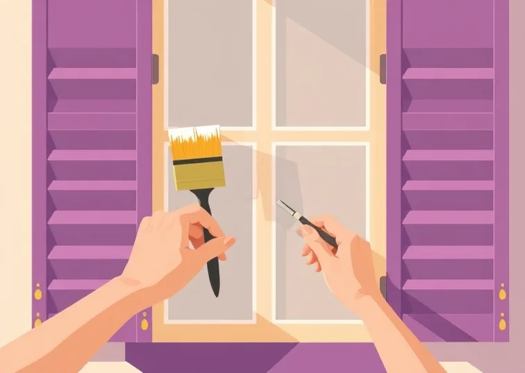 Mise en peinture au pinceau de volets et d'encadrements en bois